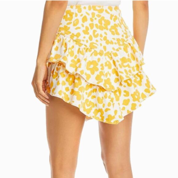 Mother The Ruffle Ruffle Dyed Denim Denim Skirt Yellow Floral Leopard - Picture 4 of 6